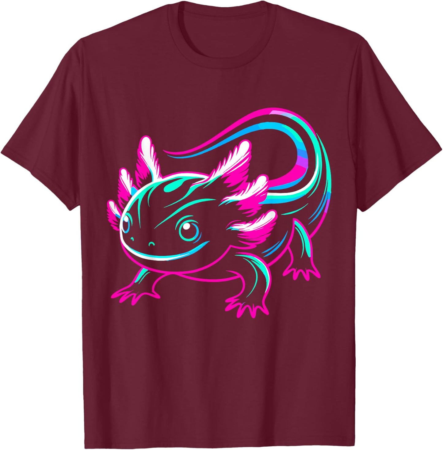 Neon Axolotl T-Shirt - T-Shirt | Maroon