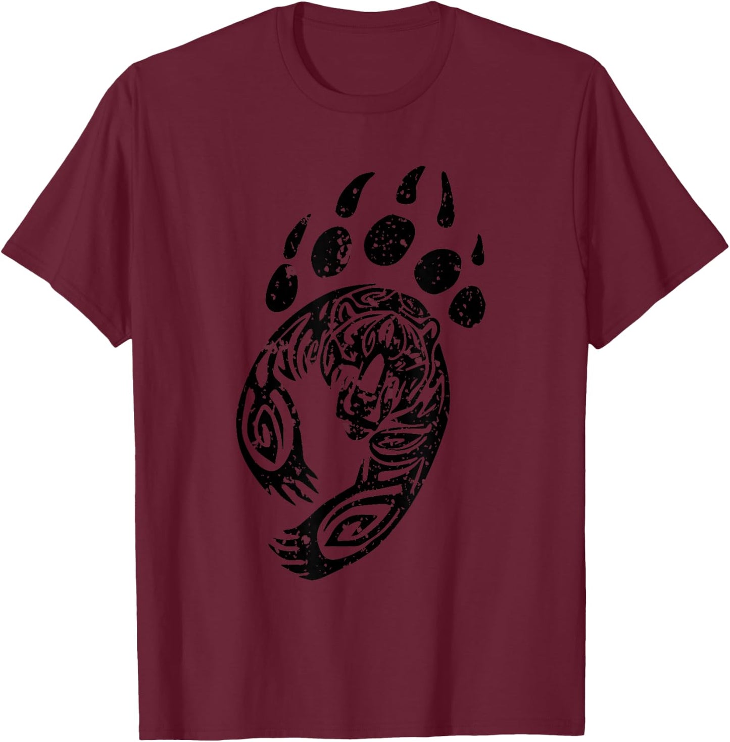Bear Paw Print Grizzly Black Claw Art T-Shirt - T-Shirt | Maroon