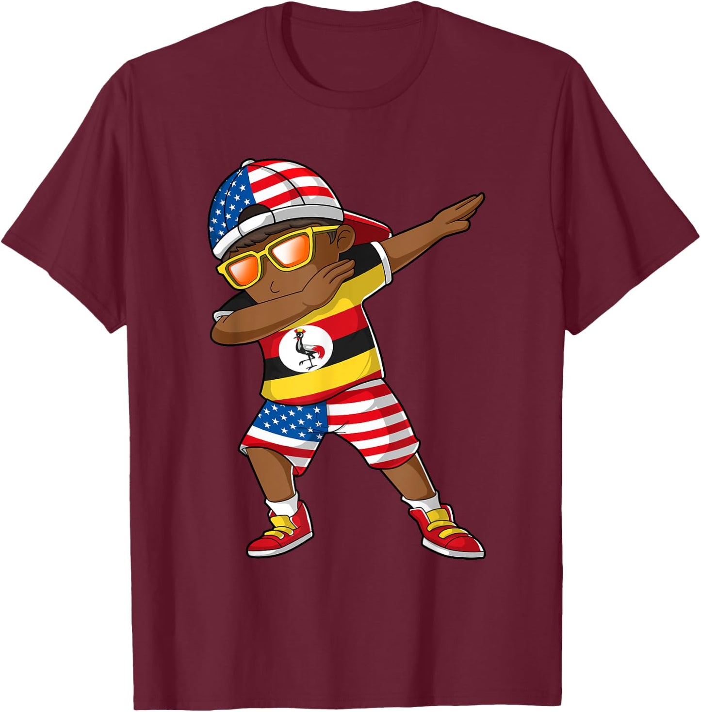 Half American Half Ugandan Boy Kid Uganda Flag Patriotic T-Shirt - T-Shirt | Maroon