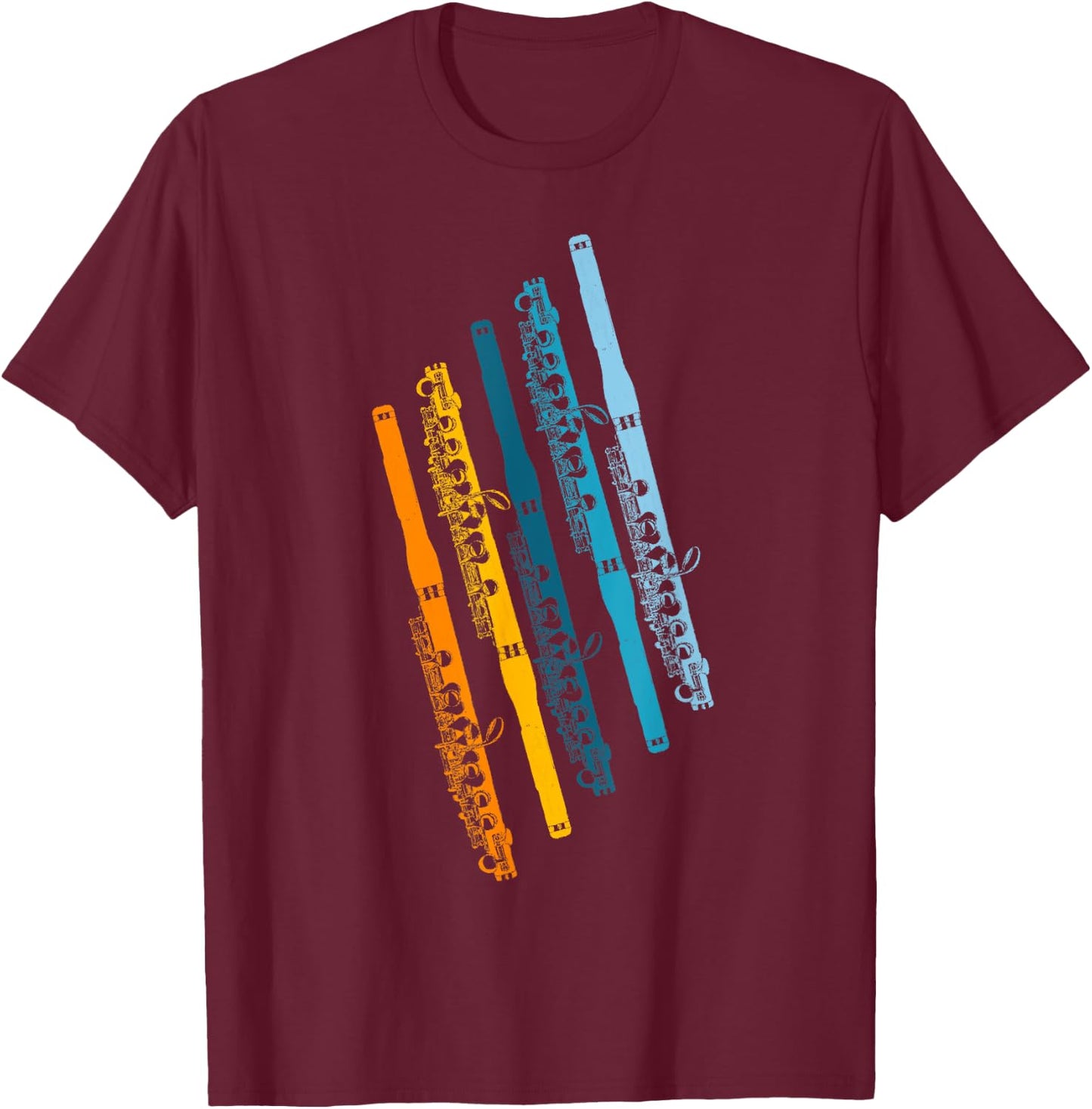 Funny Piccolo Retro Rainbow - Piccolo Player Orchestra Band T-Shirt - T-Shirt | Maroon