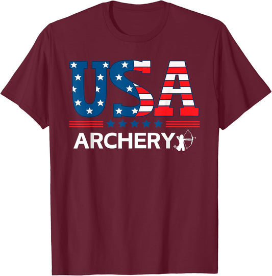 United States Flag Archery USA Team Sport Archery T-Shirt - T-Shirt | Maroon