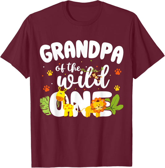 Grandpa of the Wild One Zoo Birthday Safari Jungle Animal T-Shirt - T-Shirt | Maroon