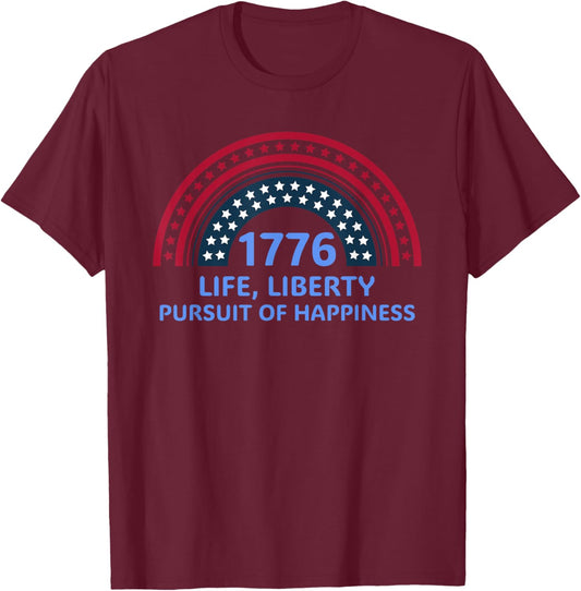 1776 Life Liberty Pursuit of Happiness Patriotic Graphic USA T-Shirt - T-Shirt | Maroon