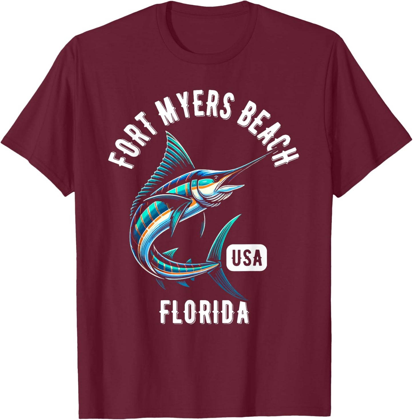 Fort Myers Beach Florida USA Fishing Design T-Shirt - T-Shirt | Maroon