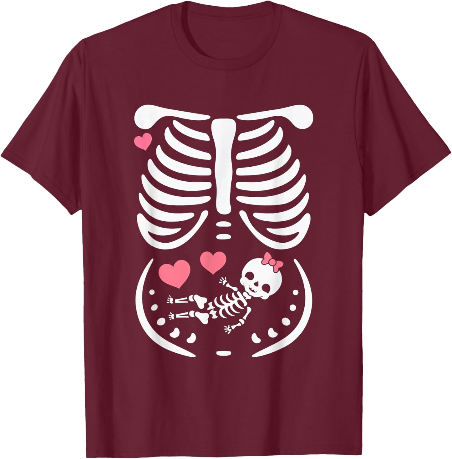 Maternity Skeleton Baby Love Hearts Cute Pregnancy T-Shirt - T-Shirt | Maroon