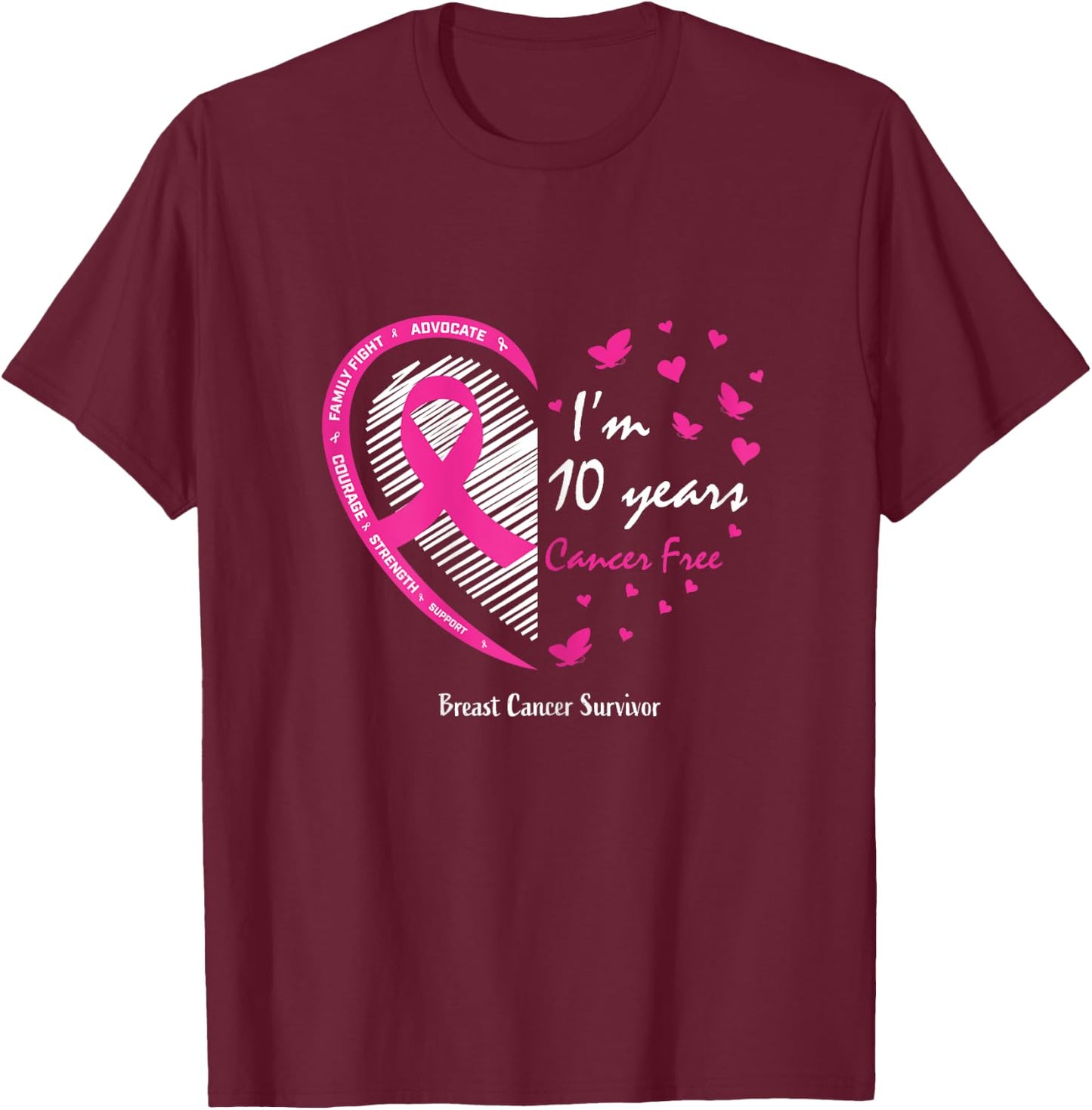 10 Year Survivor Gifts Women Mom Pink Breast Cancer Survivor T-Shirt - T-Shirt | Maroon