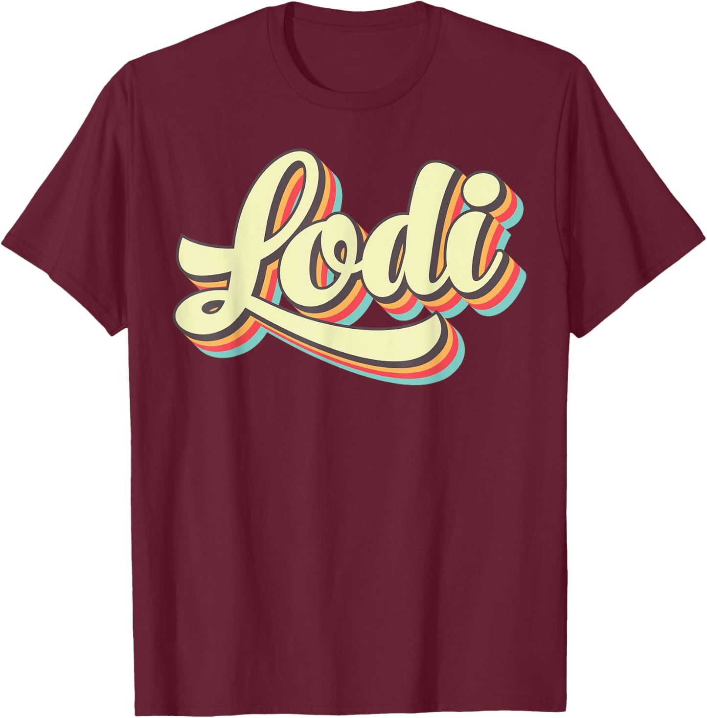 Lodi Retro Art Baseball Font Vintage T-Shirt - T-Shirt | Maroon