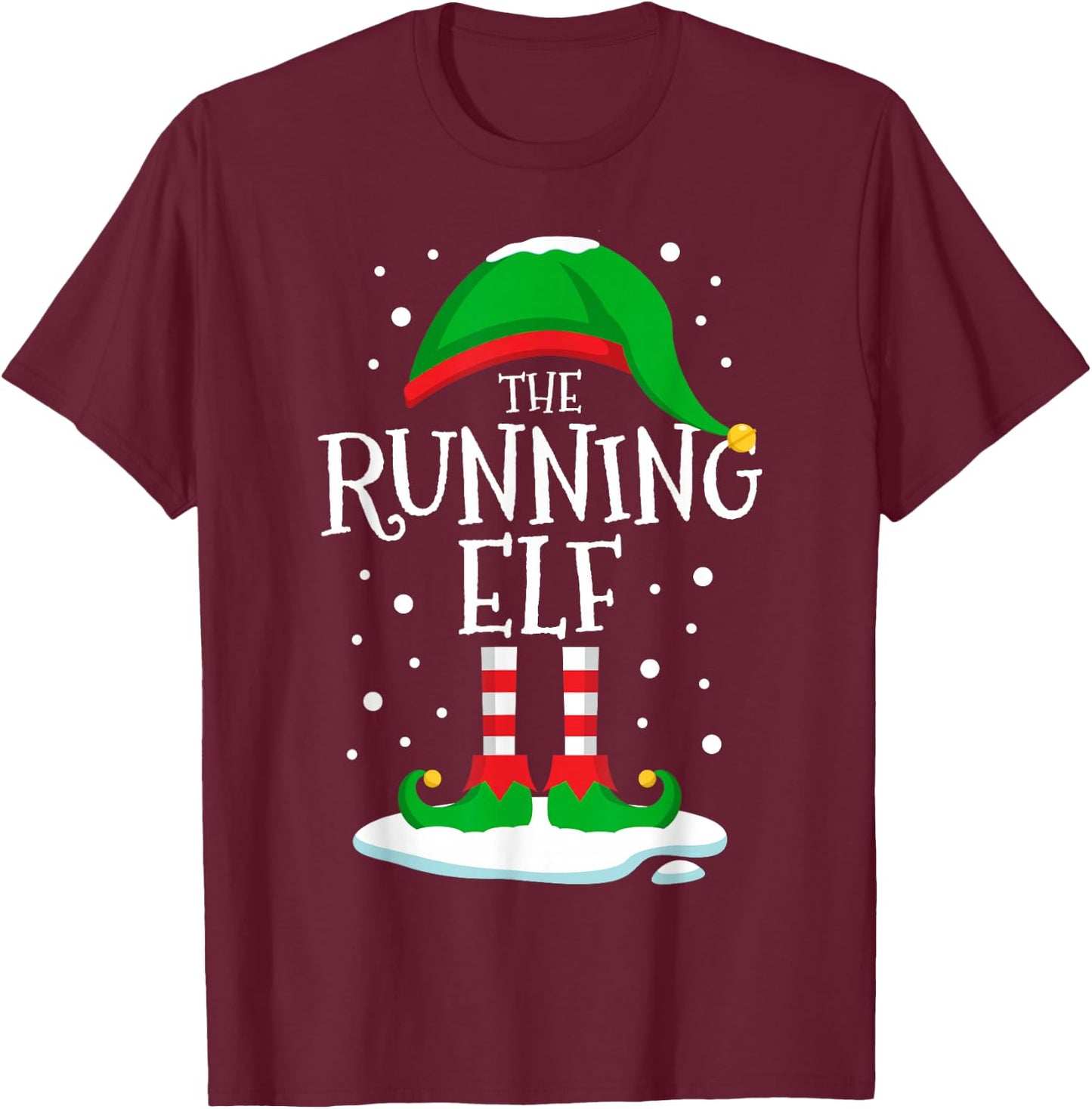 The Running Elf Christmas Family Matching Xmas Runner Funny T-Shirt - T-Shirt | Maroon