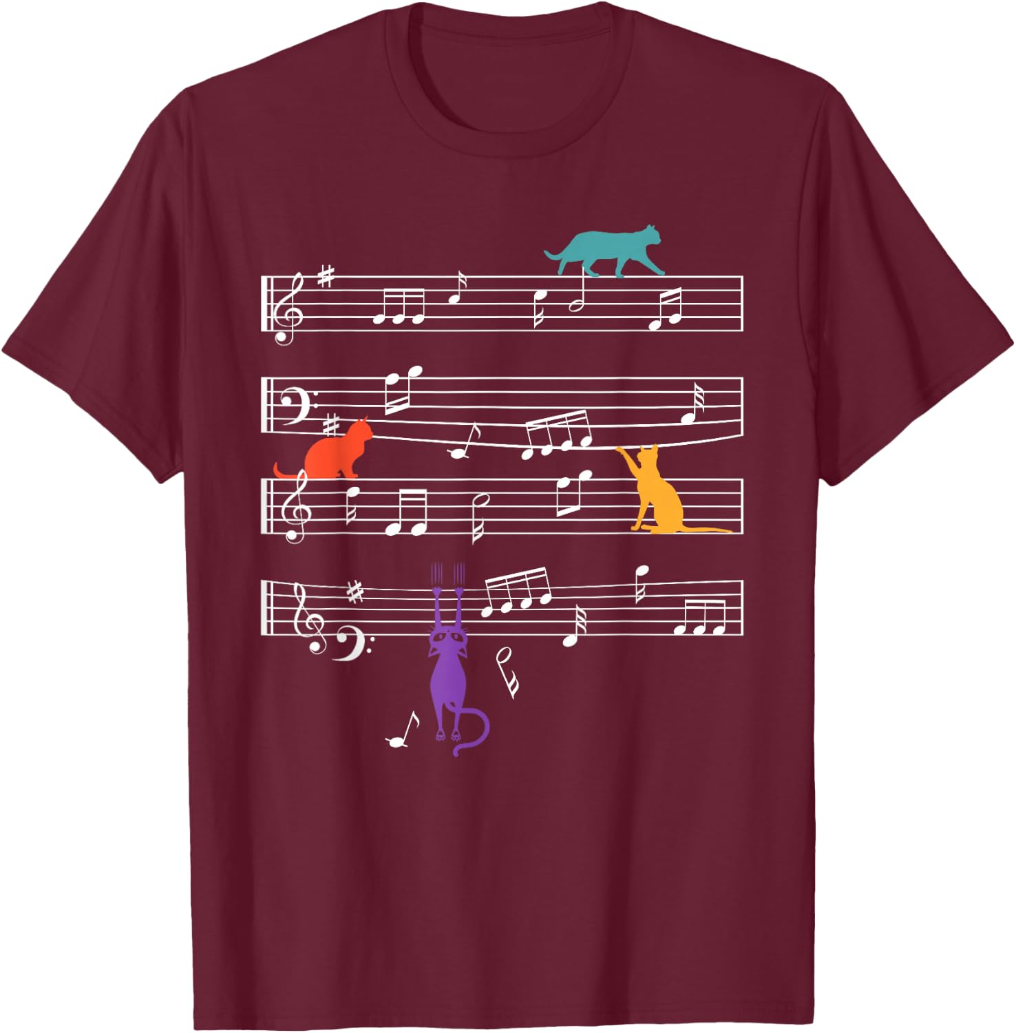 Cats Fan Music Sheet Music Notes T-Shirt - T-Shirt | Maroon