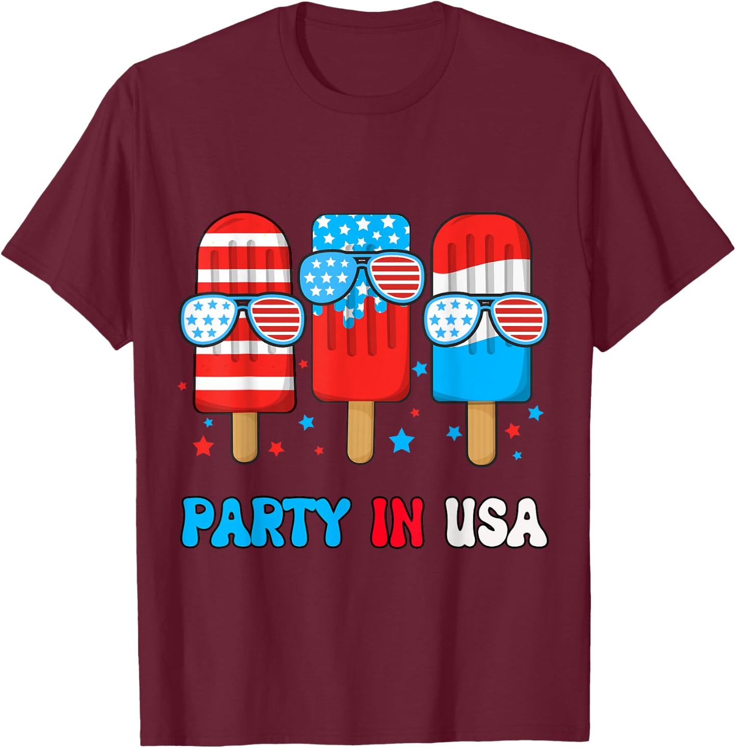 Party In USA Popsicle-Shirt Toddler Boy American Flag USA T-Shirt - T-Shirt | Maroon