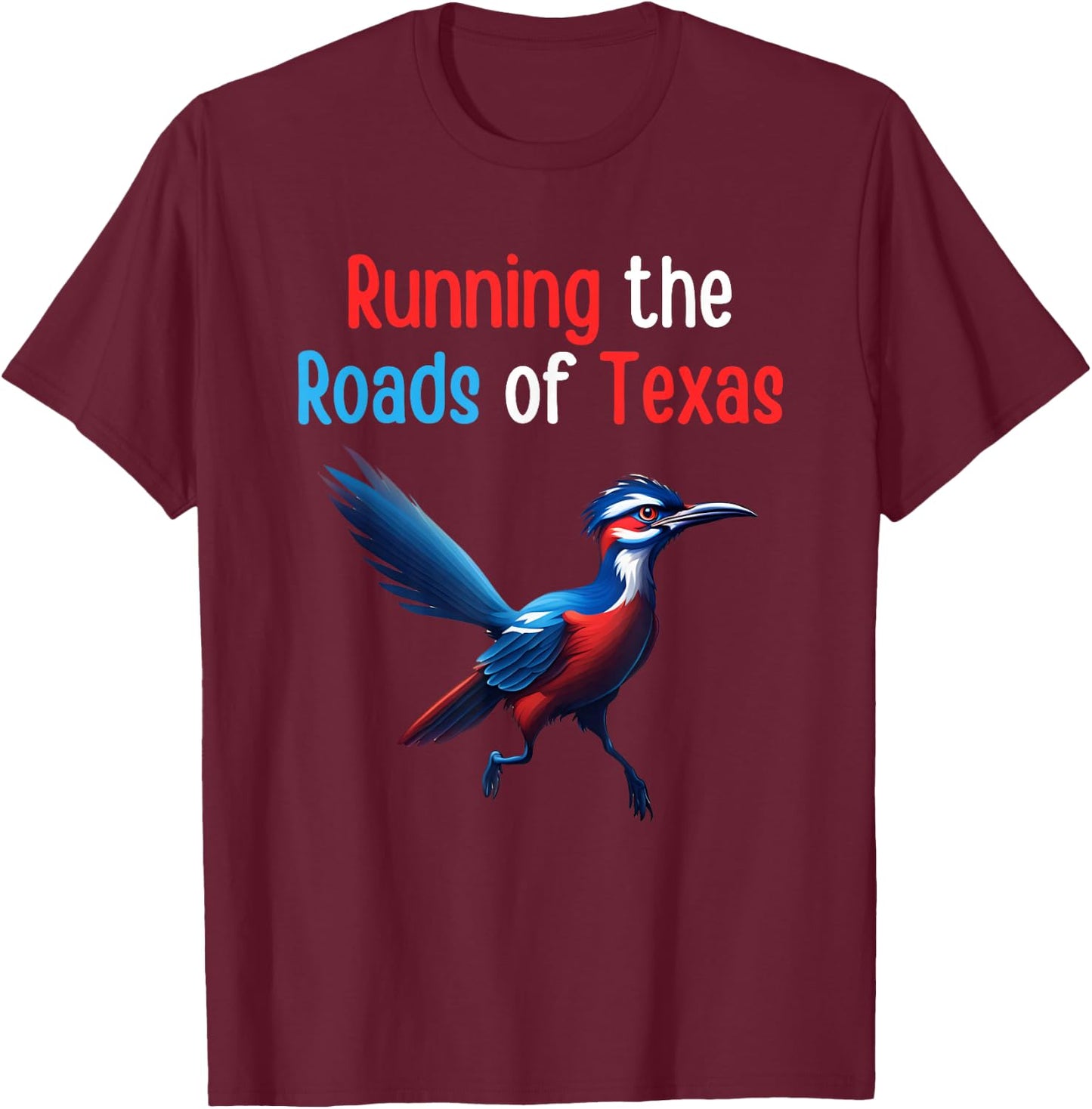 Texas Running The Roads Red White Blue Roadrunner T-Shirt - T-Shirt | Maroon
