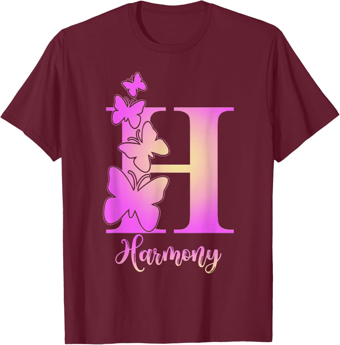 Harmony, cute personalized butterfly custom kids girls name T-Shirt - T-Shirt | Maroon