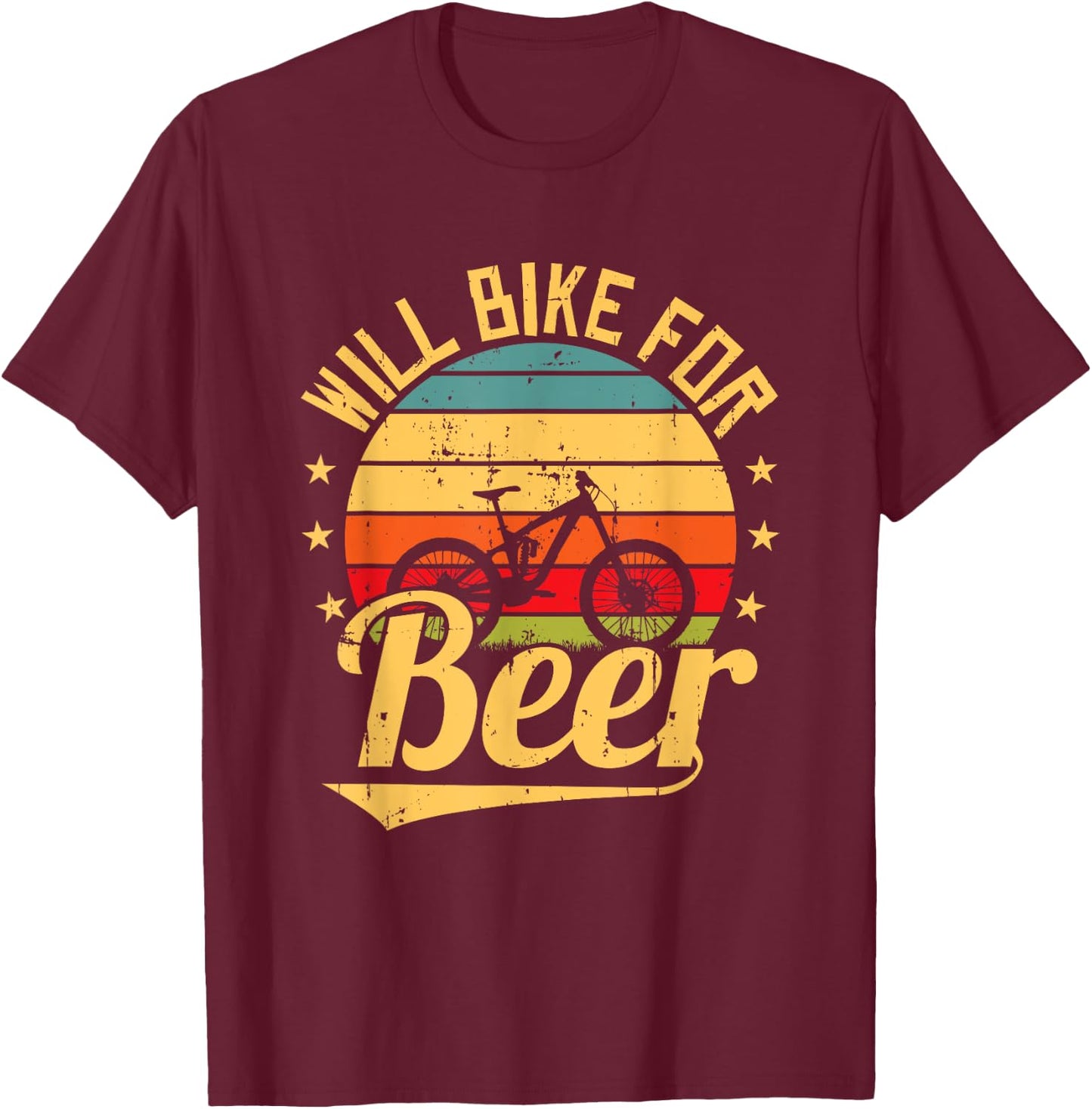 Will Bike for Beer Funny Bike Lovers Biking Vintage T-Shirt - T-Shirt | Maroon