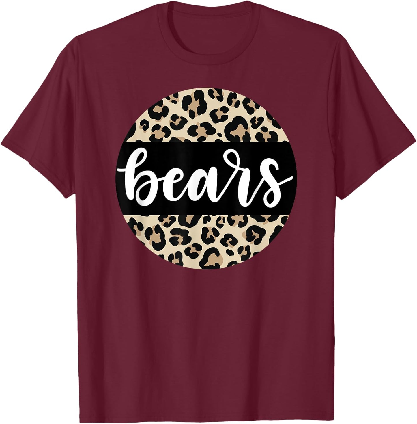 Leopard Print Bears Team Mascot School Spirit Game Night T-Shirt - T-Shirt | Maroon