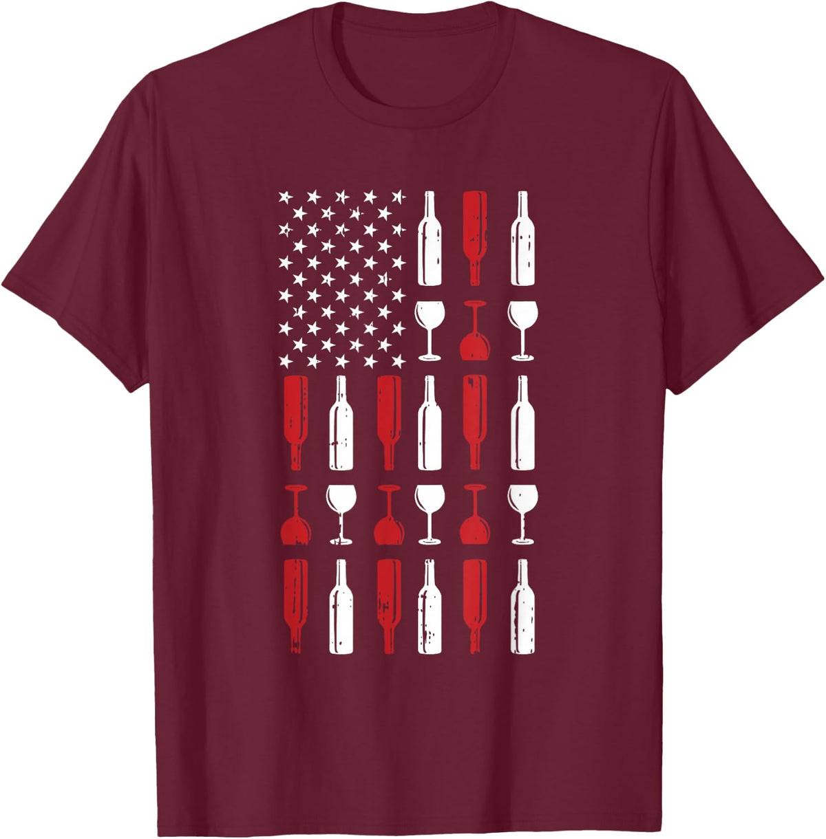 Wine Glass 4th of July Vintage USA Flag Patriotic Drinker T-Shirt - T-Shirt | Maroon