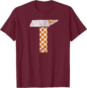 Tennessee Flag Vintage Football Fan Orange And White Gift T-Shirt - T-Shirt | Maroon