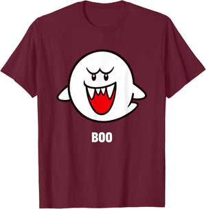 Super Mario Bros Boo Spooky Ghost Center Icon T-Shirt - T-Shirt | Maroon