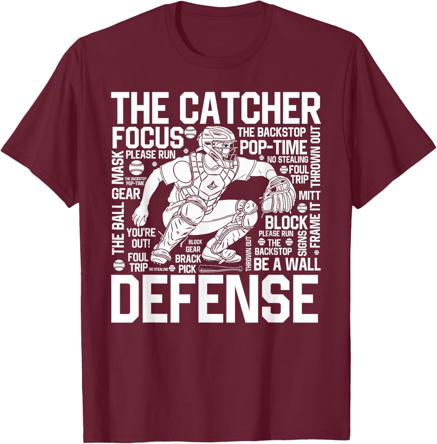 Baseball Softball Catcher Position Word Art Player Game Day T-Shirt - T-Shirt | Maroon