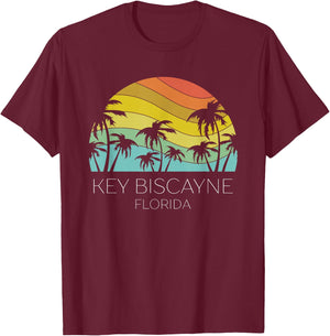 Key Biscayne Florida Beach Retro Souvenir Summer Keys Surf T-Shirt - T-Shirt | Maroon