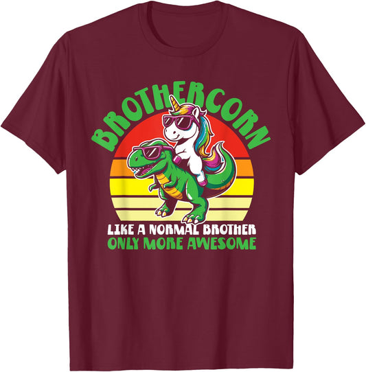 Brothercorn Funny Unicorn Riding T-Rex For Boys Kids Retro T-Shirt - T-Shirt | Maroon