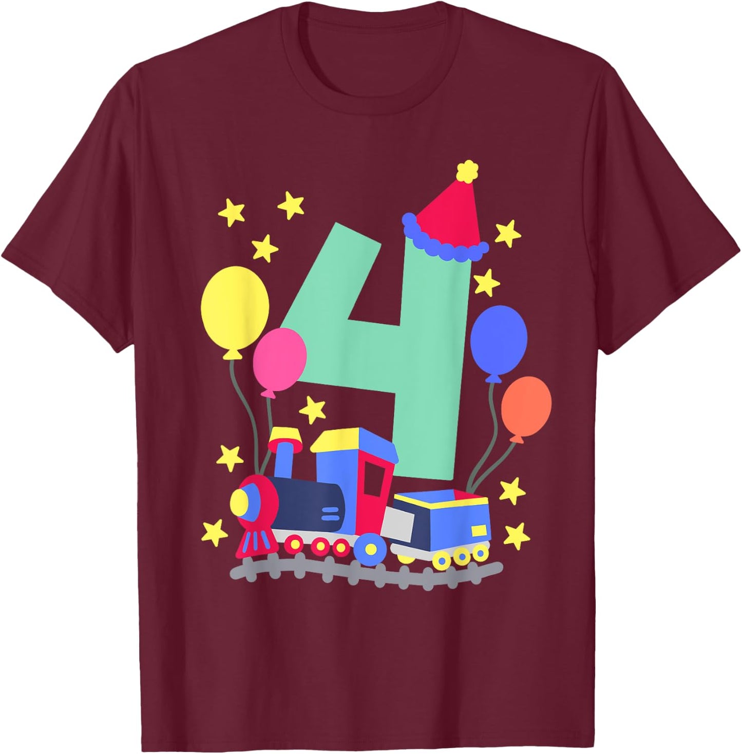 4th Birthday Train Lovers I'm 4 Boys Kids Four Years Old T-Shirt - T-Shirt | Maroon