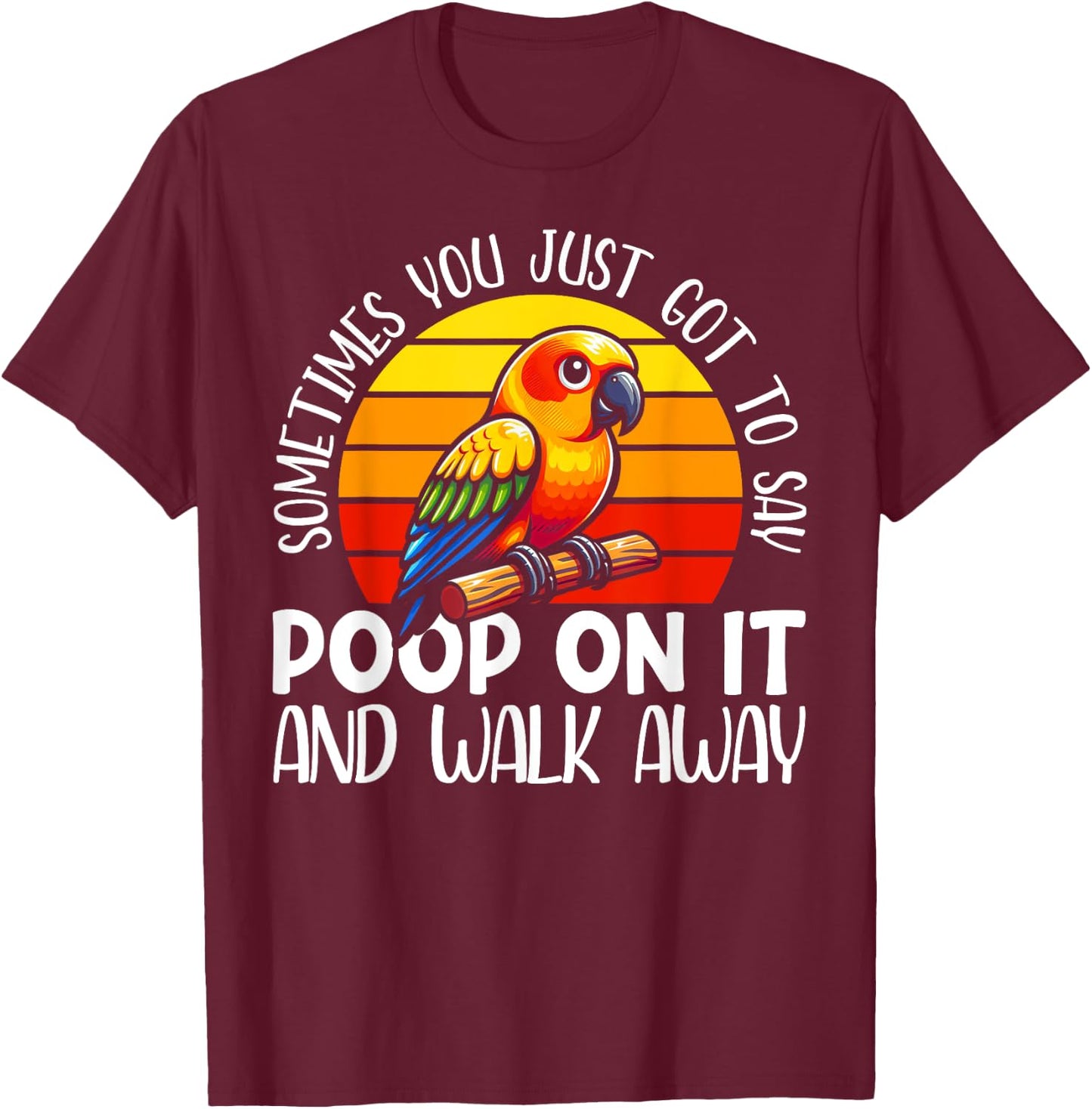 Sun Conure Parakeet - Adults, Kids - Black - Bird Print - Short Sleeve - - Small T-Shirt - T-Shirt | Maroon