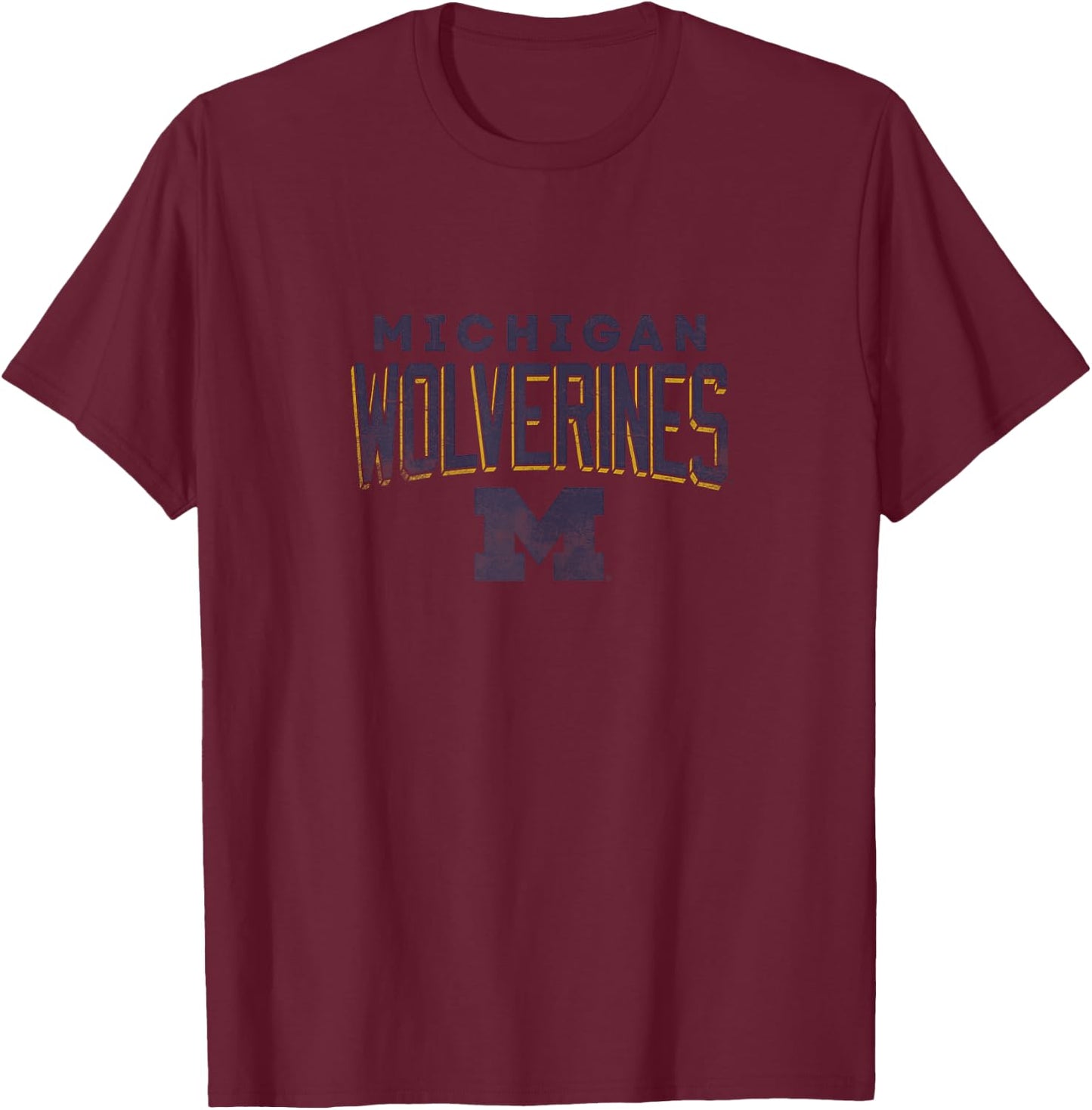 University of Michigan Wolverines U of M Distressed Team T-Shirt - T-Shirt | Maroon