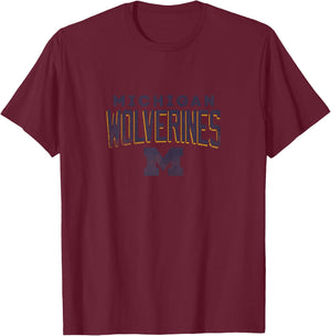 University of Michigan Wolverines U of M Distressed Team T-Shirt - T-Shirt | Maroon