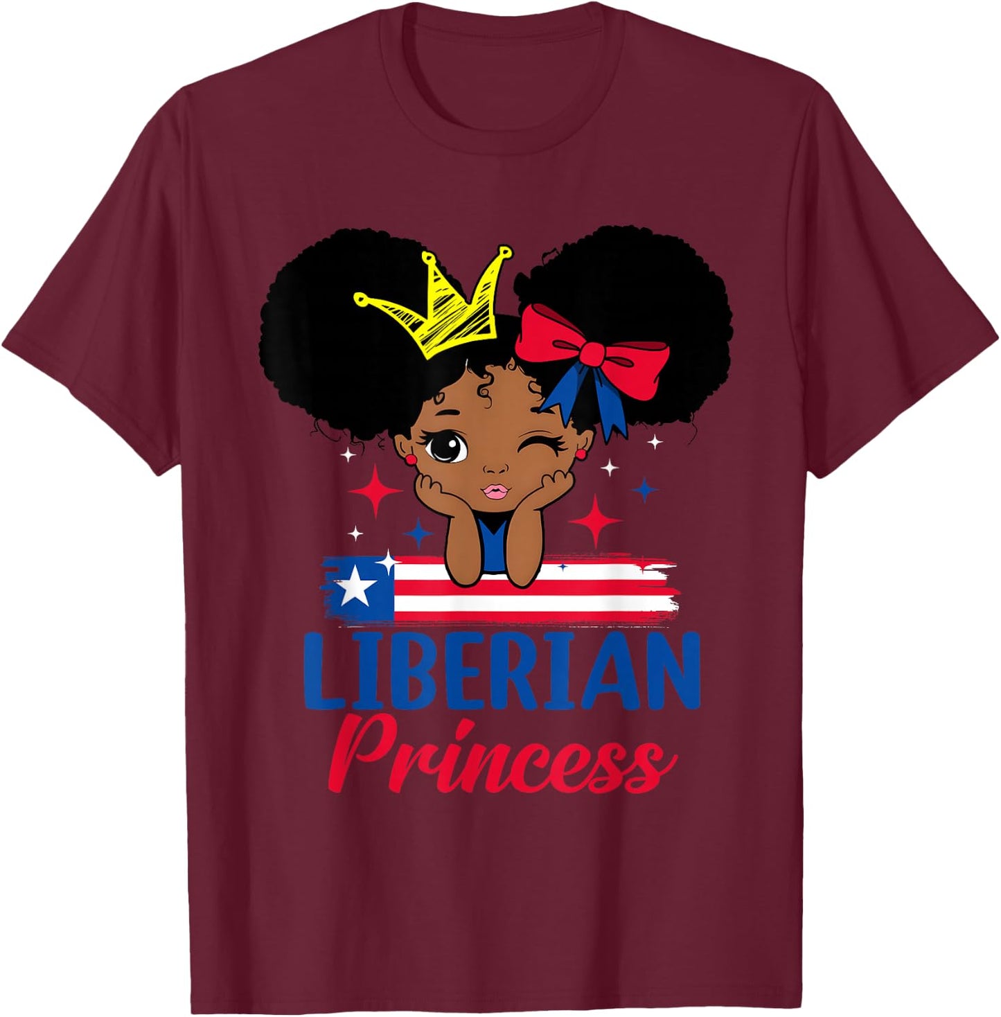 Liberian Princess Liberia Girl Melanin Cute Liberian Flag T-Shirt - T-Shirt | Maroon
