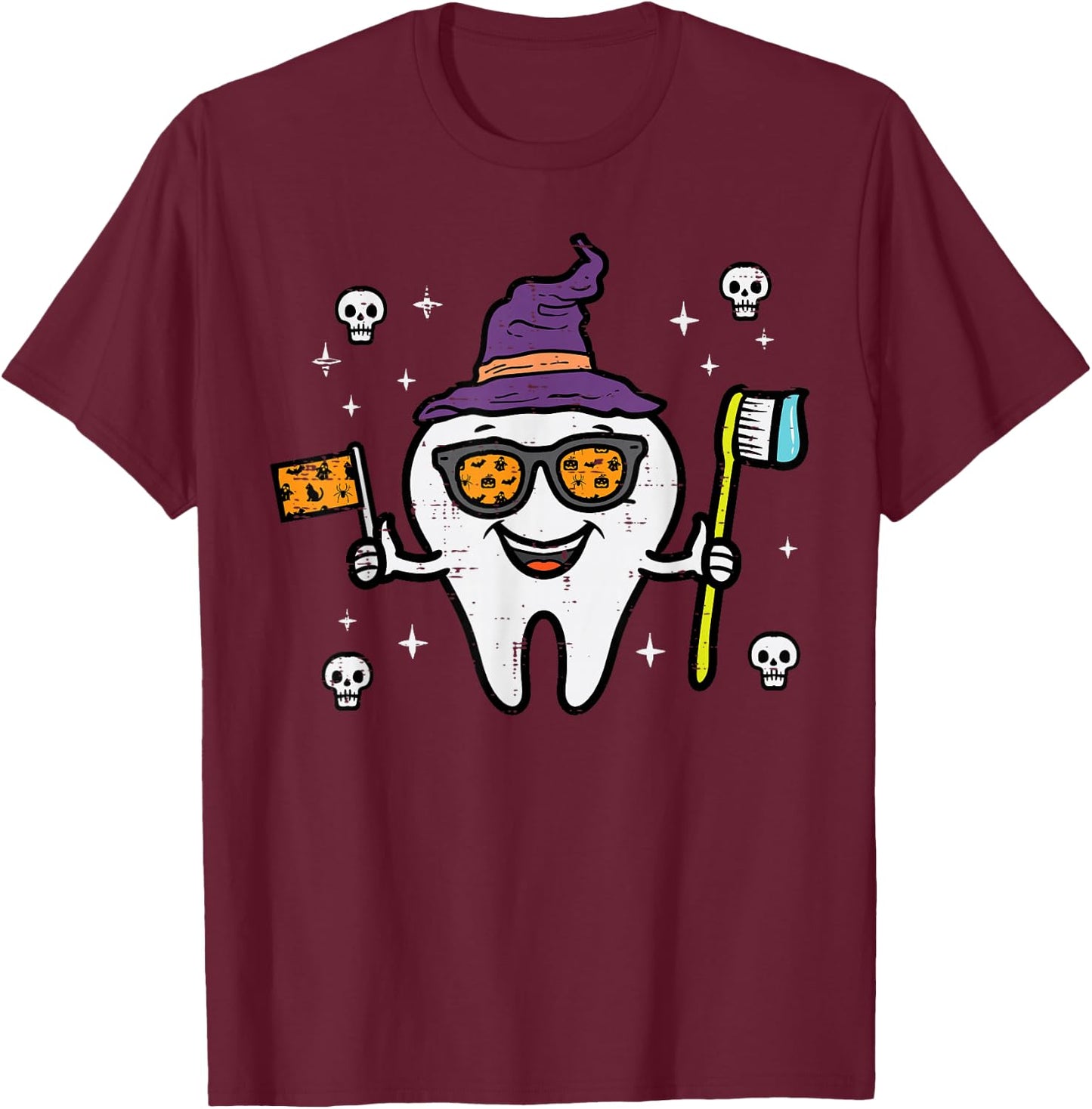 Halloween Dentist Tooth Teeth Dental Costume Women Men Kids T-Shirt - T-Shirt | Maroon