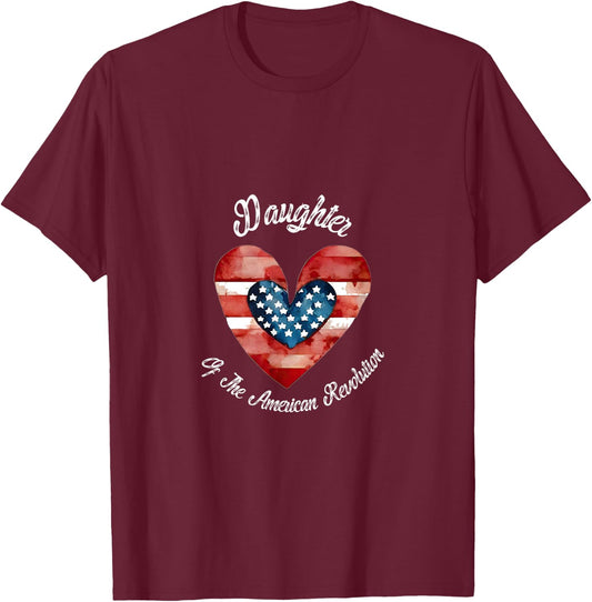 Daughter American Revolution USA heart lineage patriotic T-Shirt - T-Shirt | Maroon
