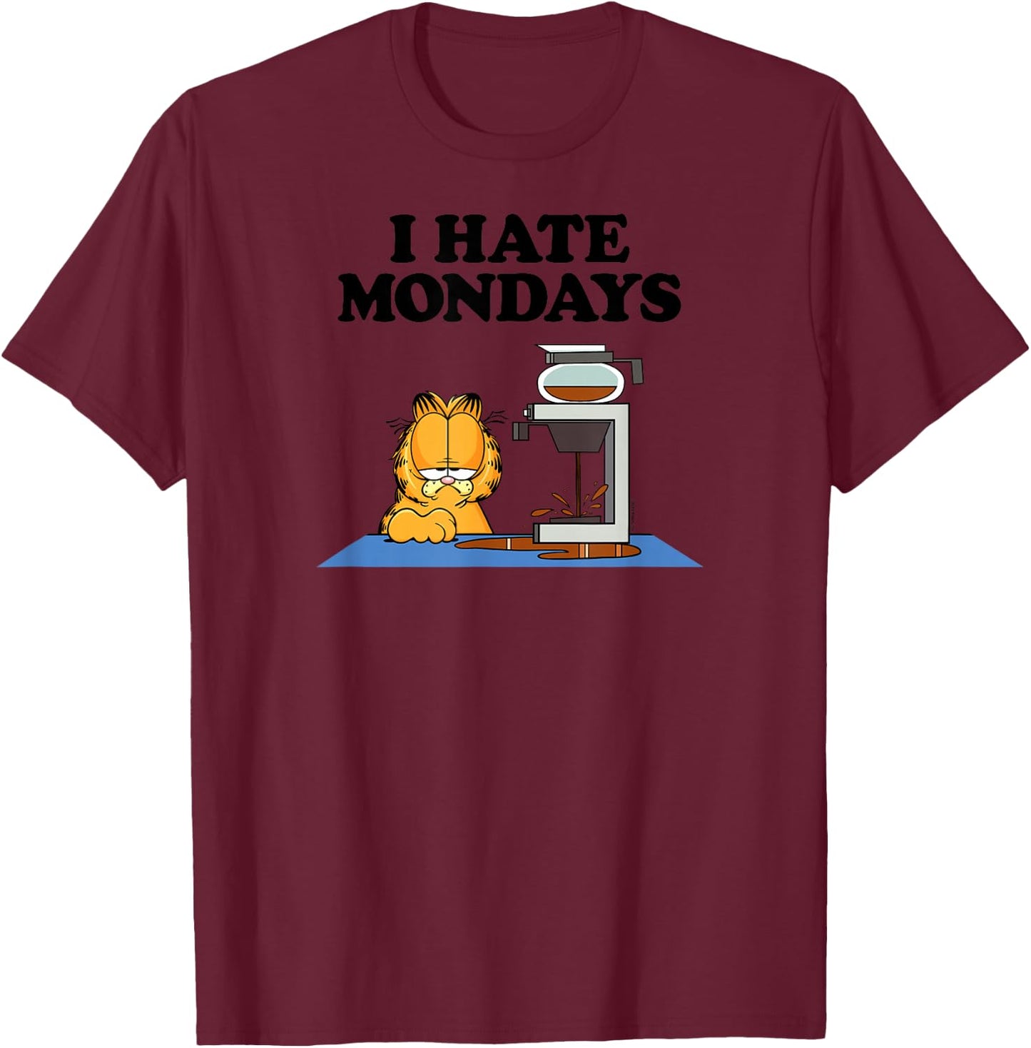 Garfield - I Hate Mondays, Morning Coffee T-Shirt - T-Shirt | Maroon