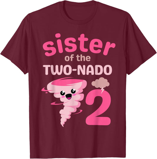 Sister of the Two-nado Tornado Theme 2nd Birthday Party Kids T-Shirt - T-Shirt | Maroon