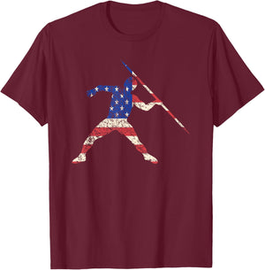 Javelin Thrower American Flag Track and Field Women Kids Men T-Shirt - T-Shirt | Maroon