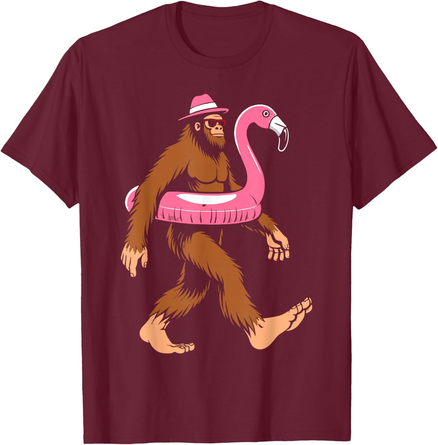 Pool party bigfoot flamingo float sasquatch beach lovers Women Girls Kids T-Shirt - T-Shirt | Maroon