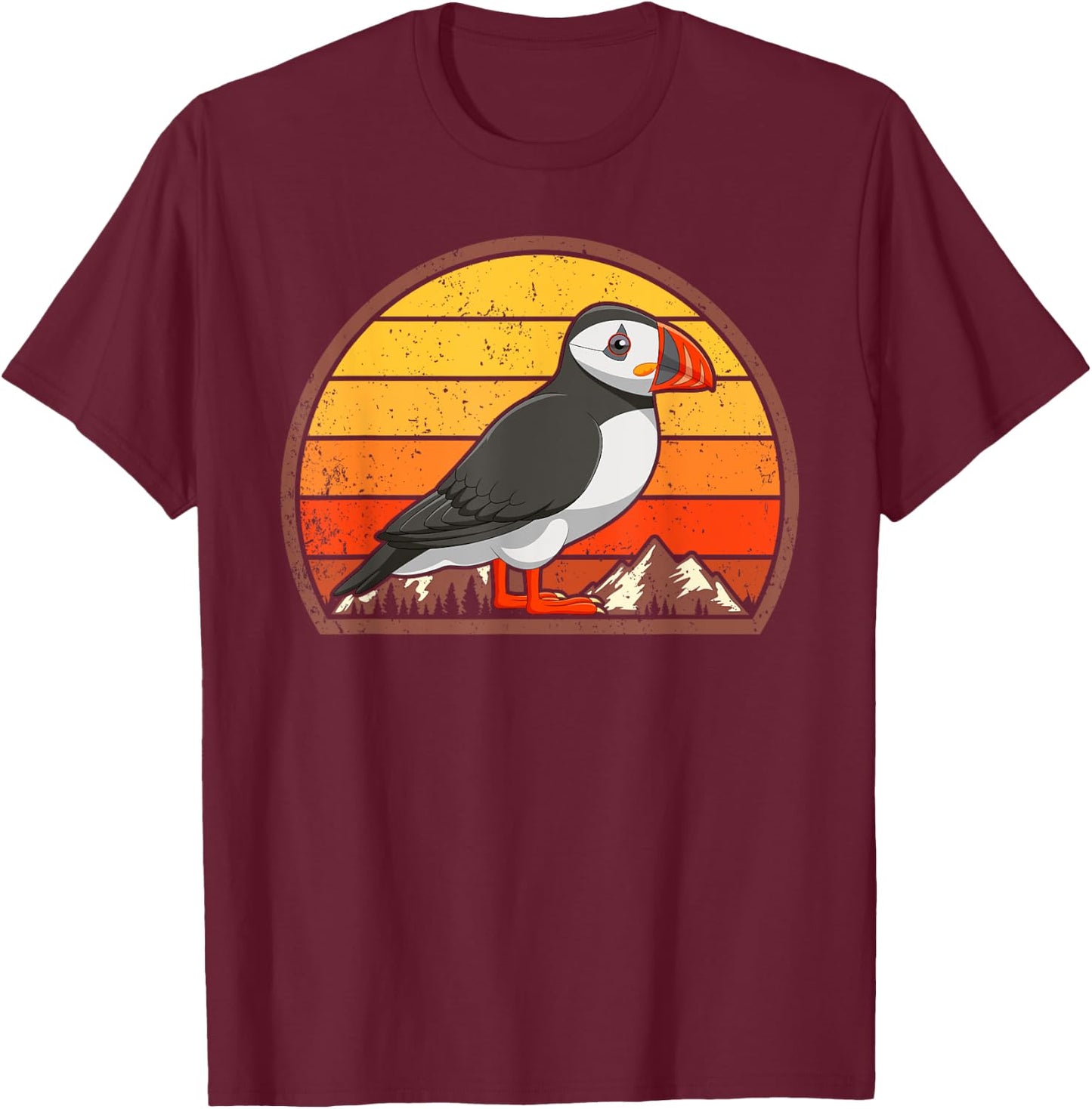 Sunset Puffin Lover Gift Vintage Retro Puffin T-Shirt - T-Shirt | Maroon