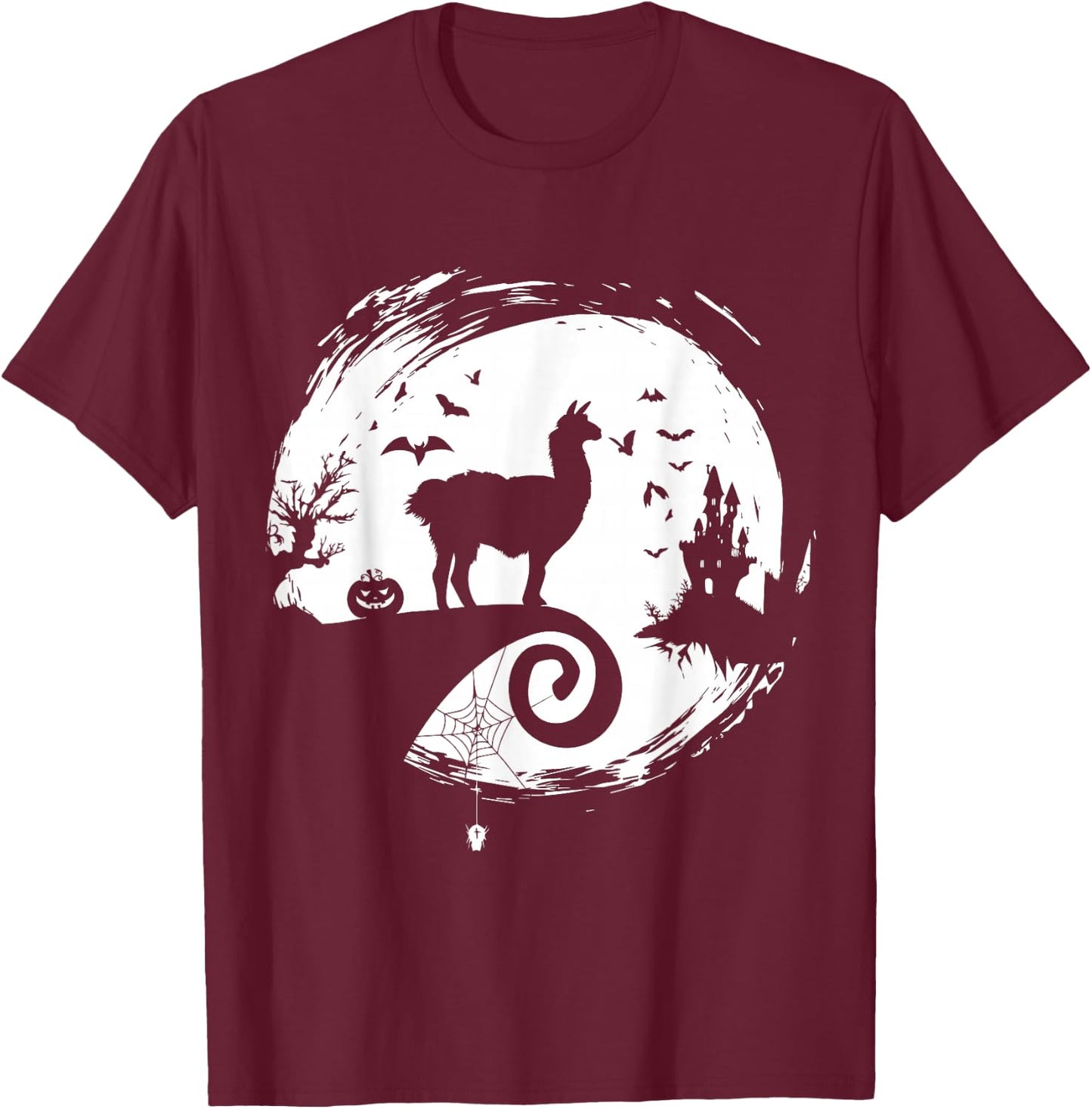 Llama Halloween Costume Moon Silhouette Creepy Horror T-Shirt - T-Shirt | Maroon