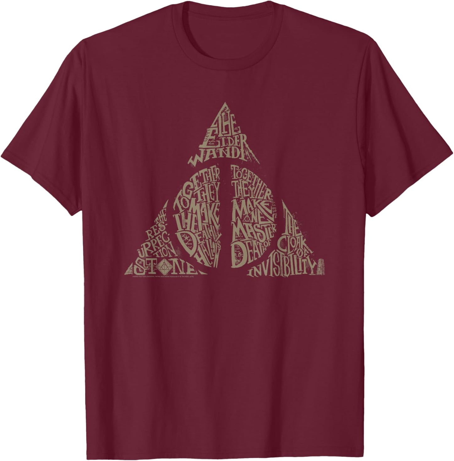 Harry Potter Deathly Hallows Typography T-Shirt - T-Shirt | Maroon