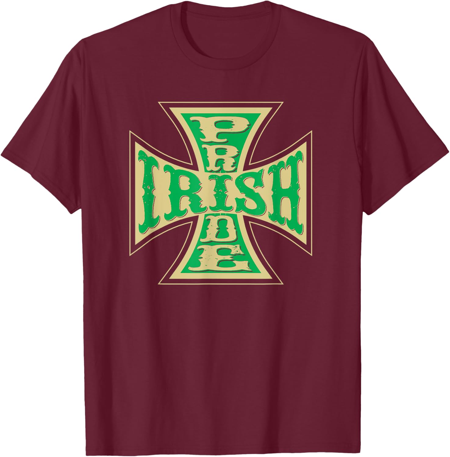 Irish Pride Biker style Irish Pride Cross T-Shirt - T-Shirt | Maroon