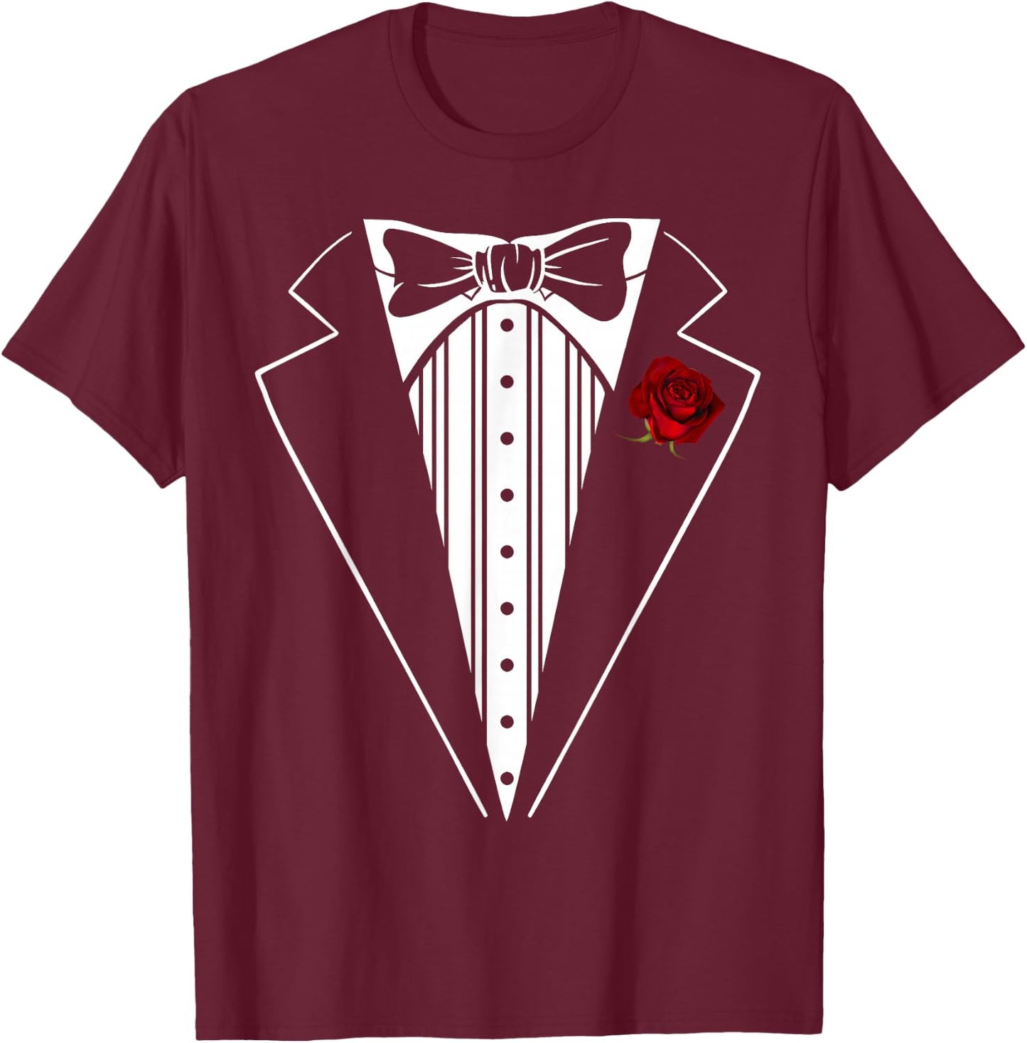 Tuxedo Funny Kids Adult Red Rose Boutonniere Tuxedo Costume T-Shirt - T-Shirt | Maroon
