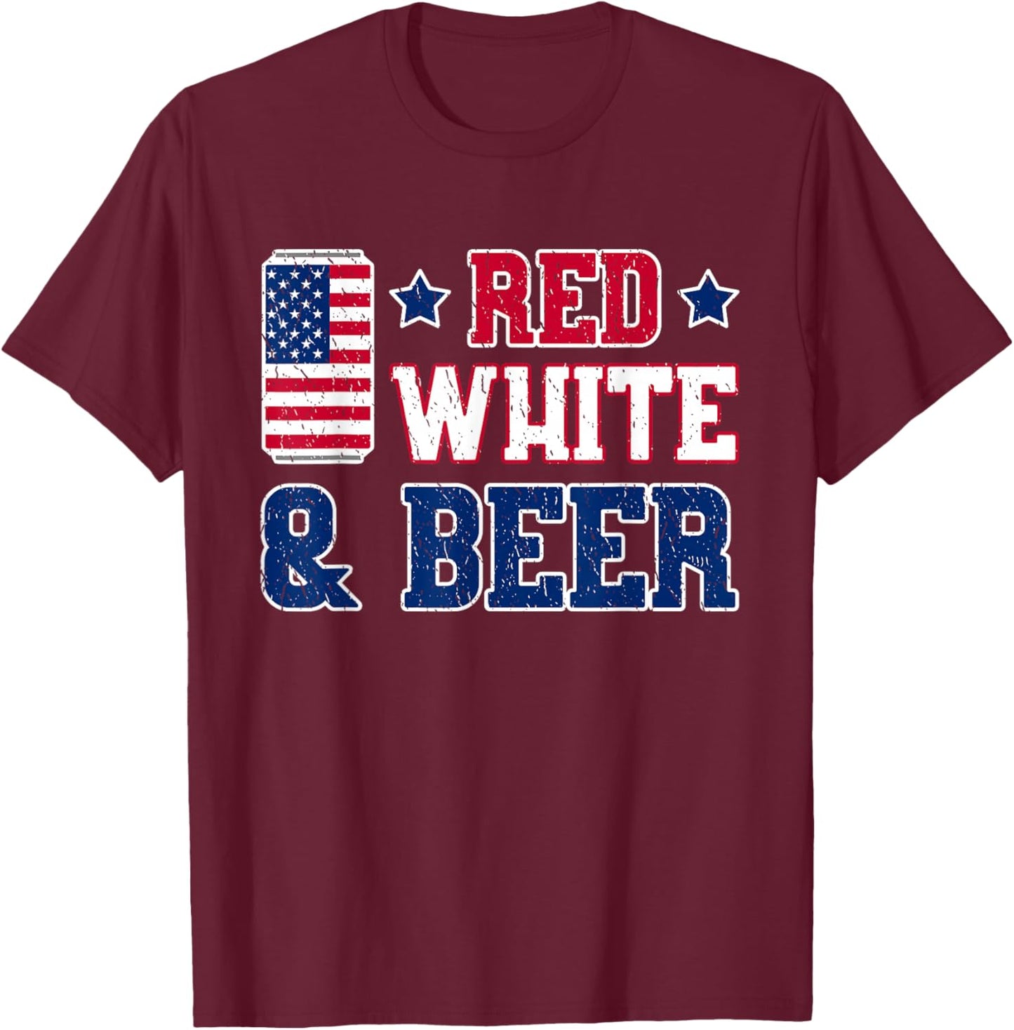 Red White and Beer Shirt - USA 4th of July Drinking Gift T-Shirt - T-Shirt | Maroon