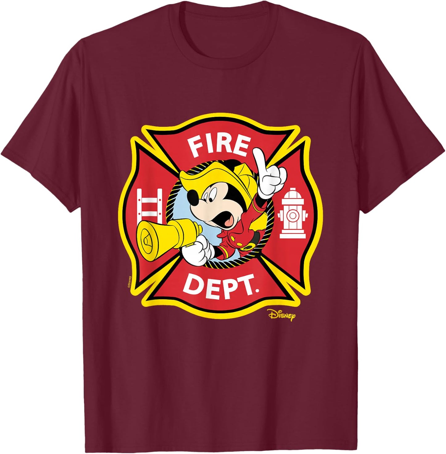 Mickey - Fire Dept Badge T-Shirt - T-Shirt | Maroon