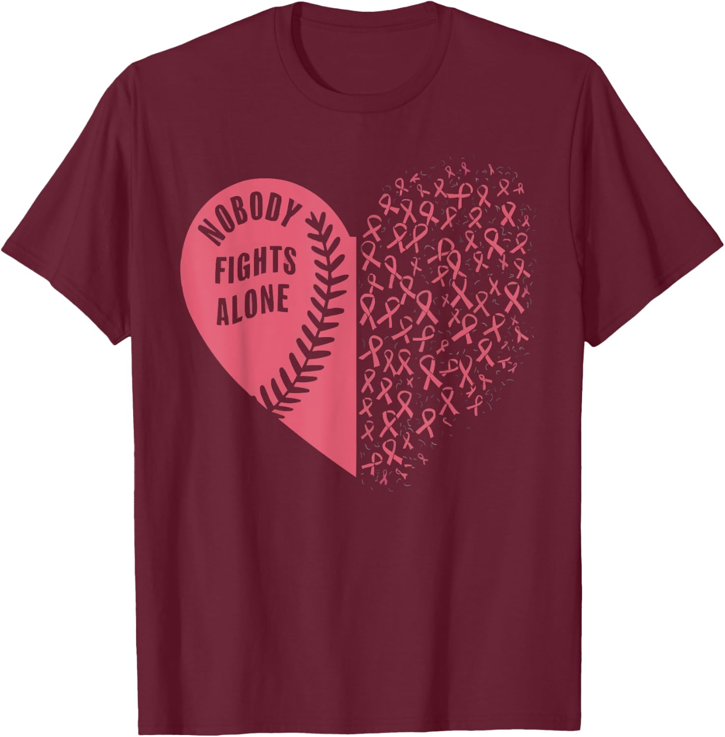 Baseball Breast Cancer Awareness Month Pink Ribbon T-Shirt - T-Shirt | Maroon