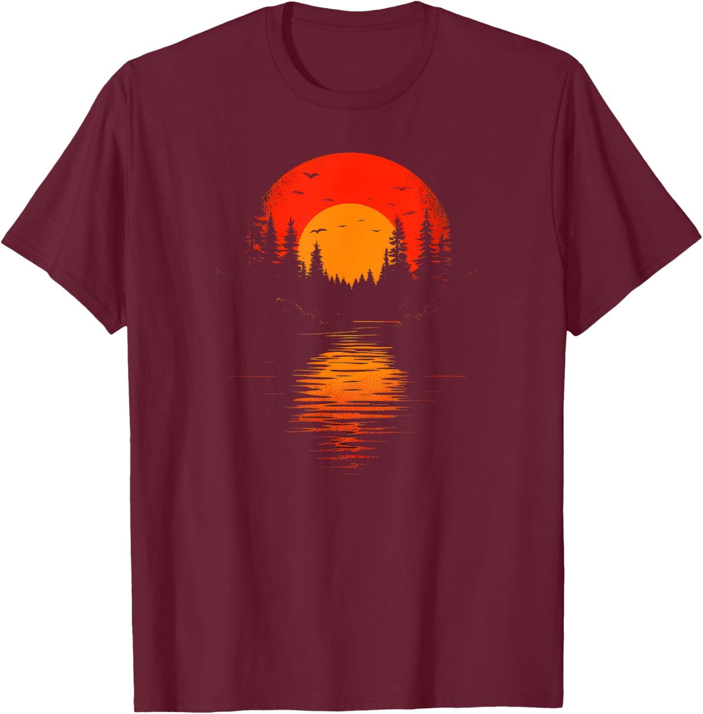 Retro Wilderness Bear Trees Reflection Outdoor Forest T-Shirt - T-Shirt | Maroon