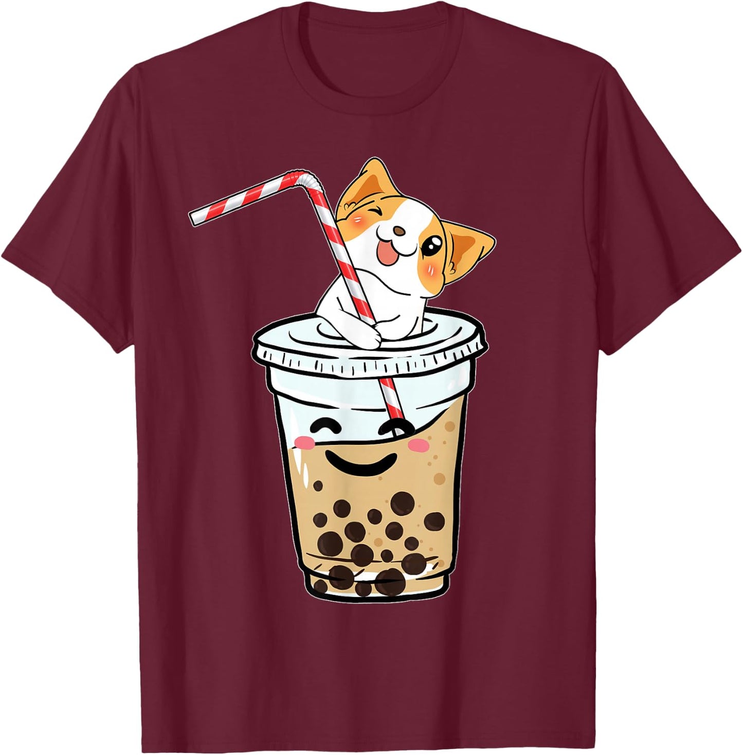 Cute Corgi Bubble Tea Boba Welsh Dog Gift Women Kids T-Shirt - T-Shirt | Maroon