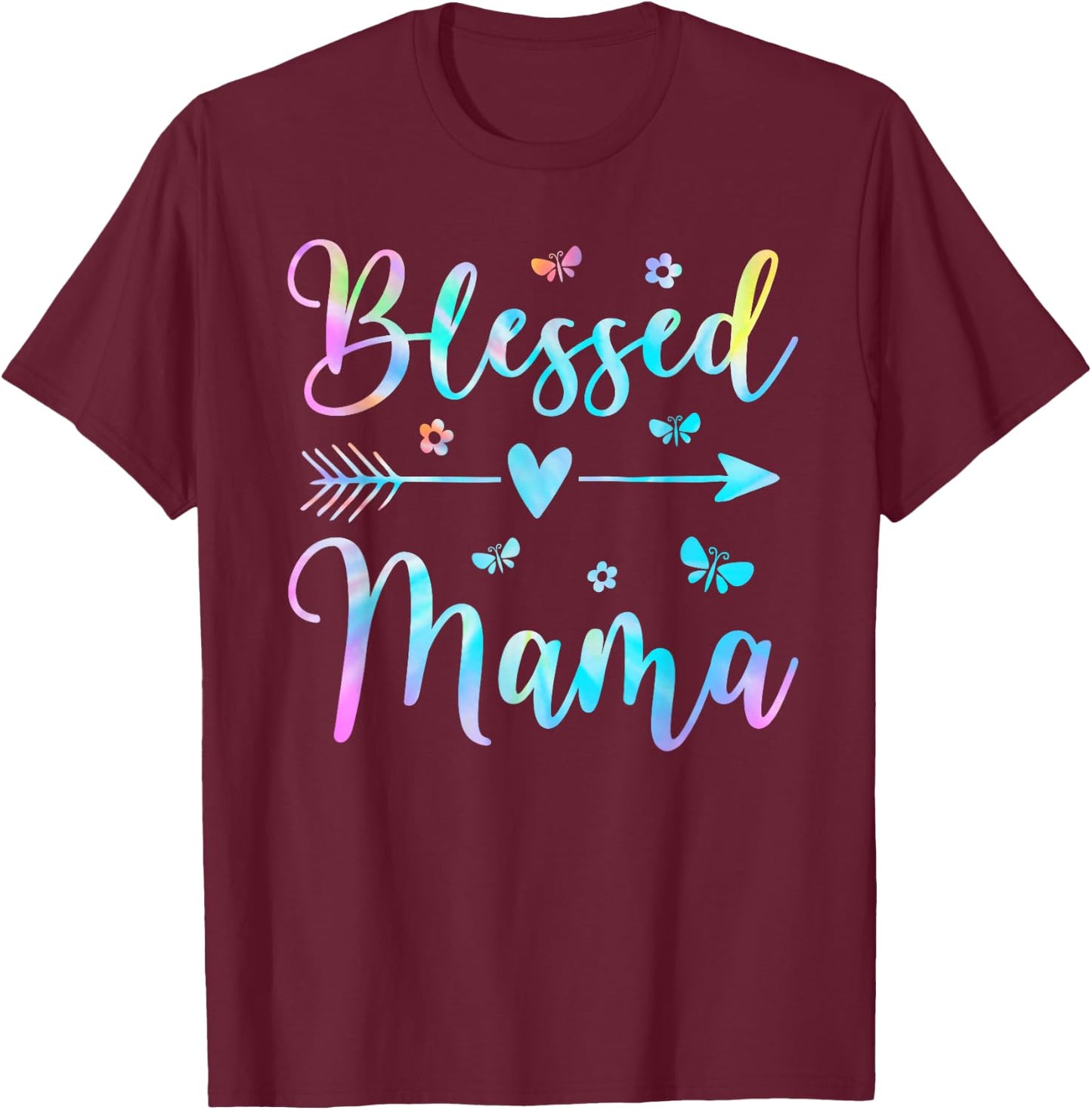 Blessed Mama Cute Mom Butterfly Flower Mother's Day T-Shirt - T-Shirt | Maroon