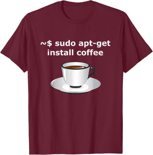 sudo apt-get install coffee Linux Enthusiasts T-Shirt - T-Shirt | Maroon