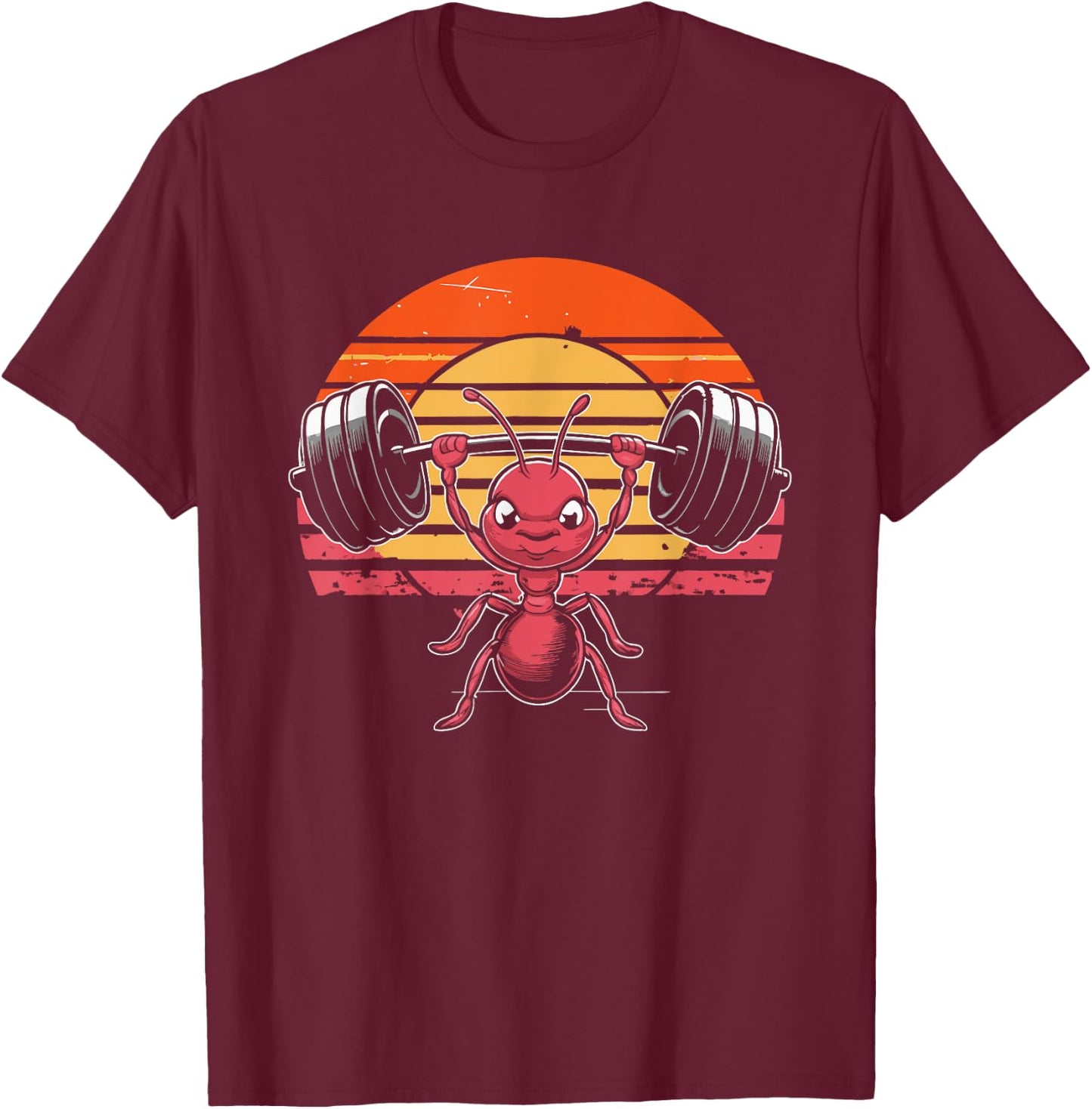 Ant Barbell Workout - Funny Graphic Gym Weightlifting T-Shirt - T-Shirt | Maroon
