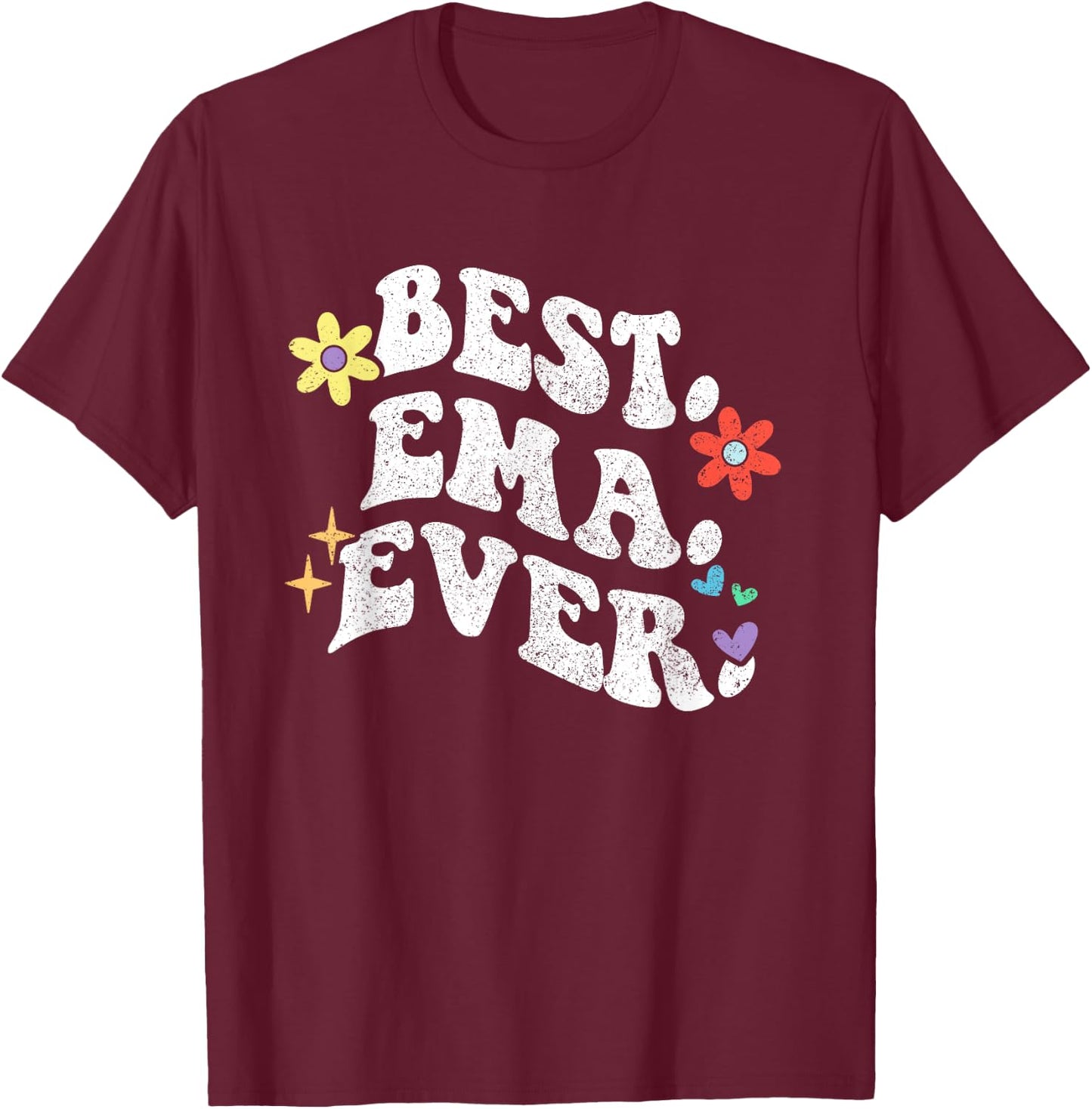 Retro Groovy Best EMA Ever First Name Mother's Day Girl T-Shirt - T-Shirt | Maroon
