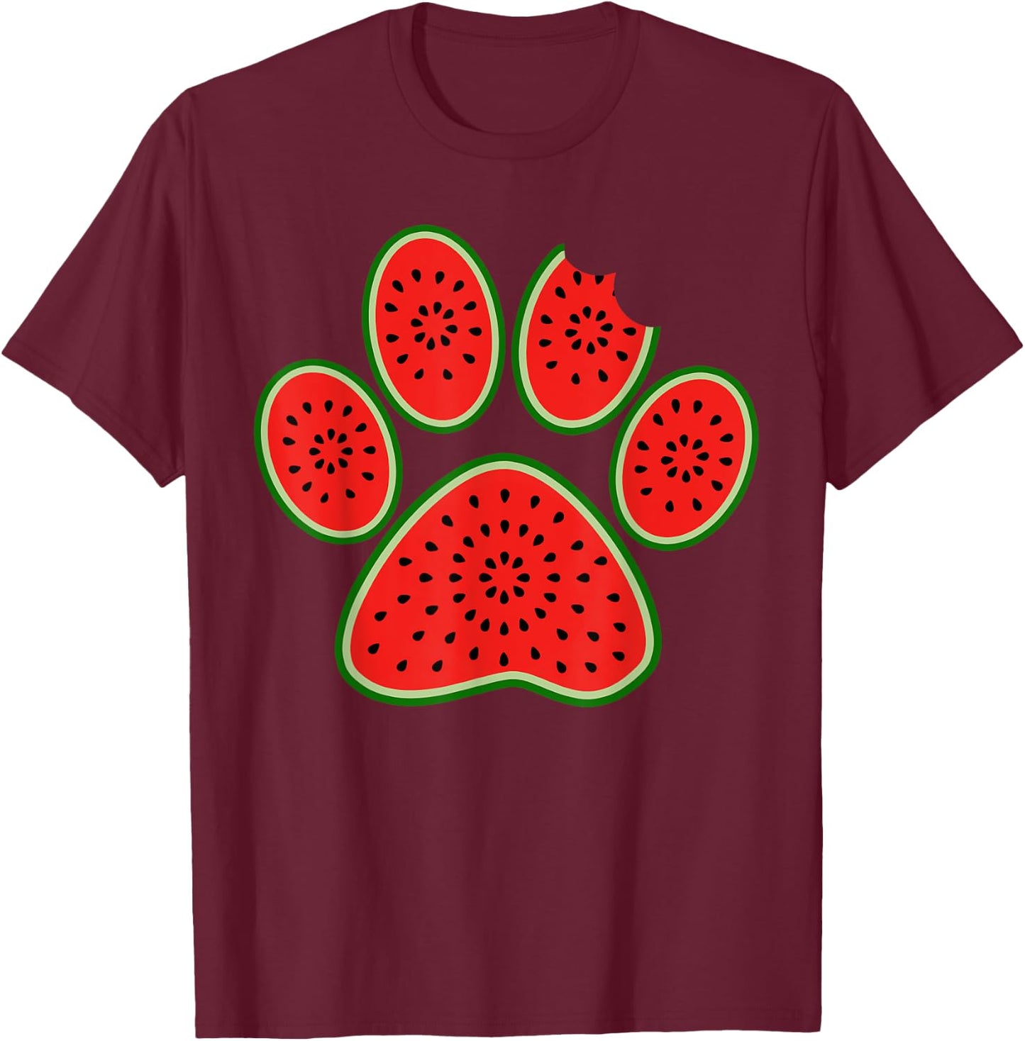 Cute Silhouette Of Dog Paw Watermelon Slice Summer Vacation T-Shirt - T-Shirt | Maroon